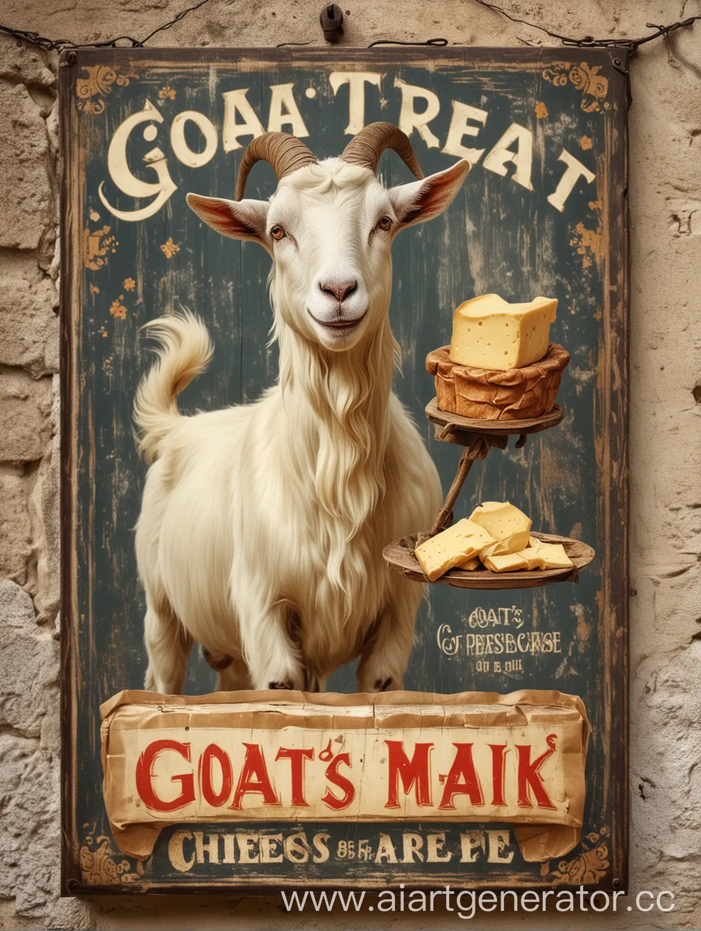 Vintage-Advertising-Sign-for-Goat-Treat-Goat-Milk-Cheese-and-Butter