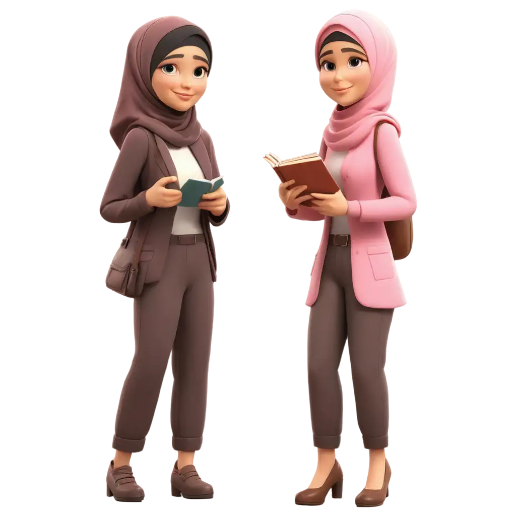 Muslim-Woman-in-Pink-Cartoon-PNG-Teaching-with-a-Book