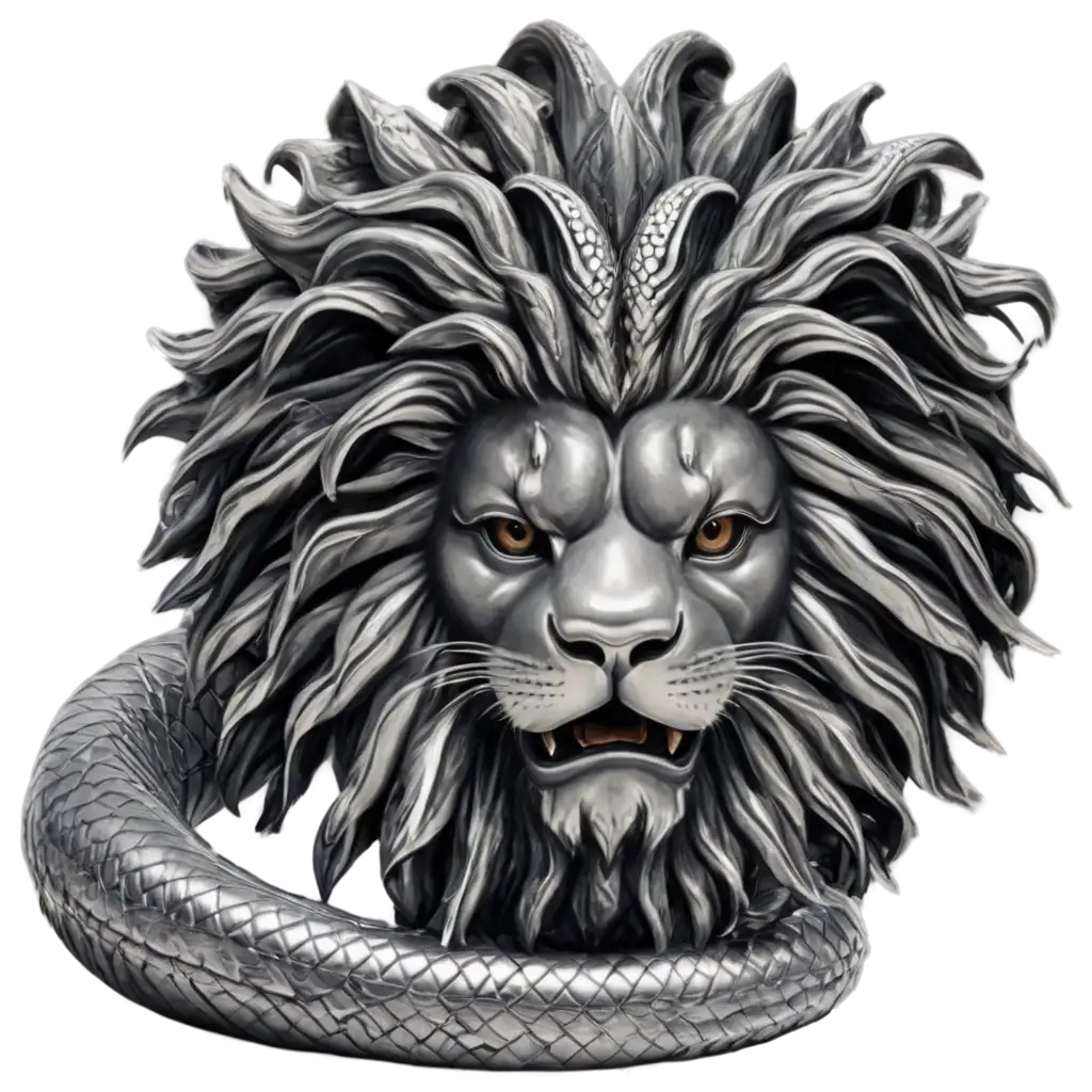 Head of Lion wrapped by the coils of a snake