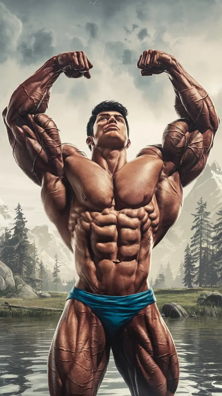 Powerfully muscled, hugely ripped, pumped, West Indian bodybuilder musclegod reverently receives kundalini powers, becomes a mighty superhero. 24 years old. Photorealistic.