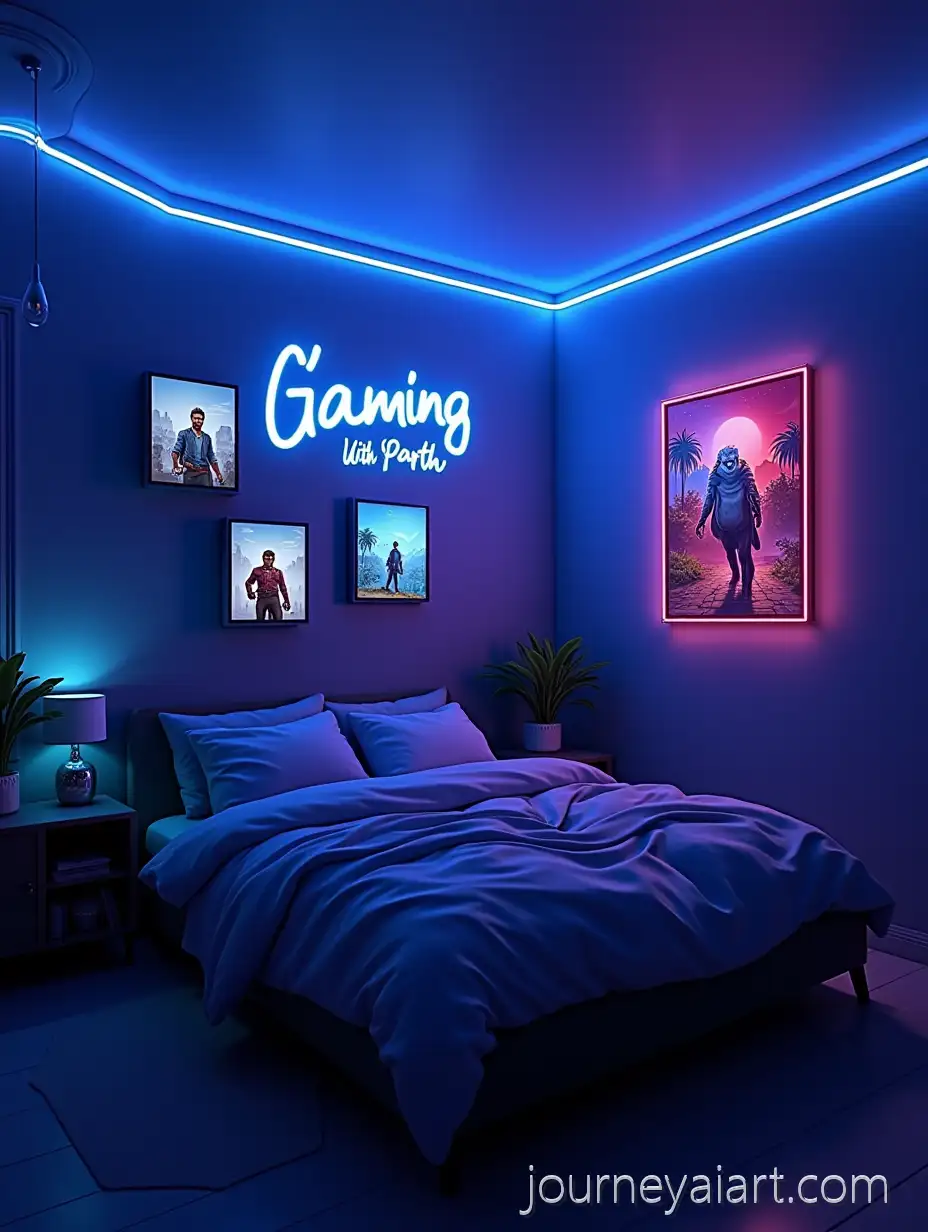 Stylish-GamerGamer-streaming-room-designs-Streaming-Room-with-Neon-Lights-and-Game-Imagery