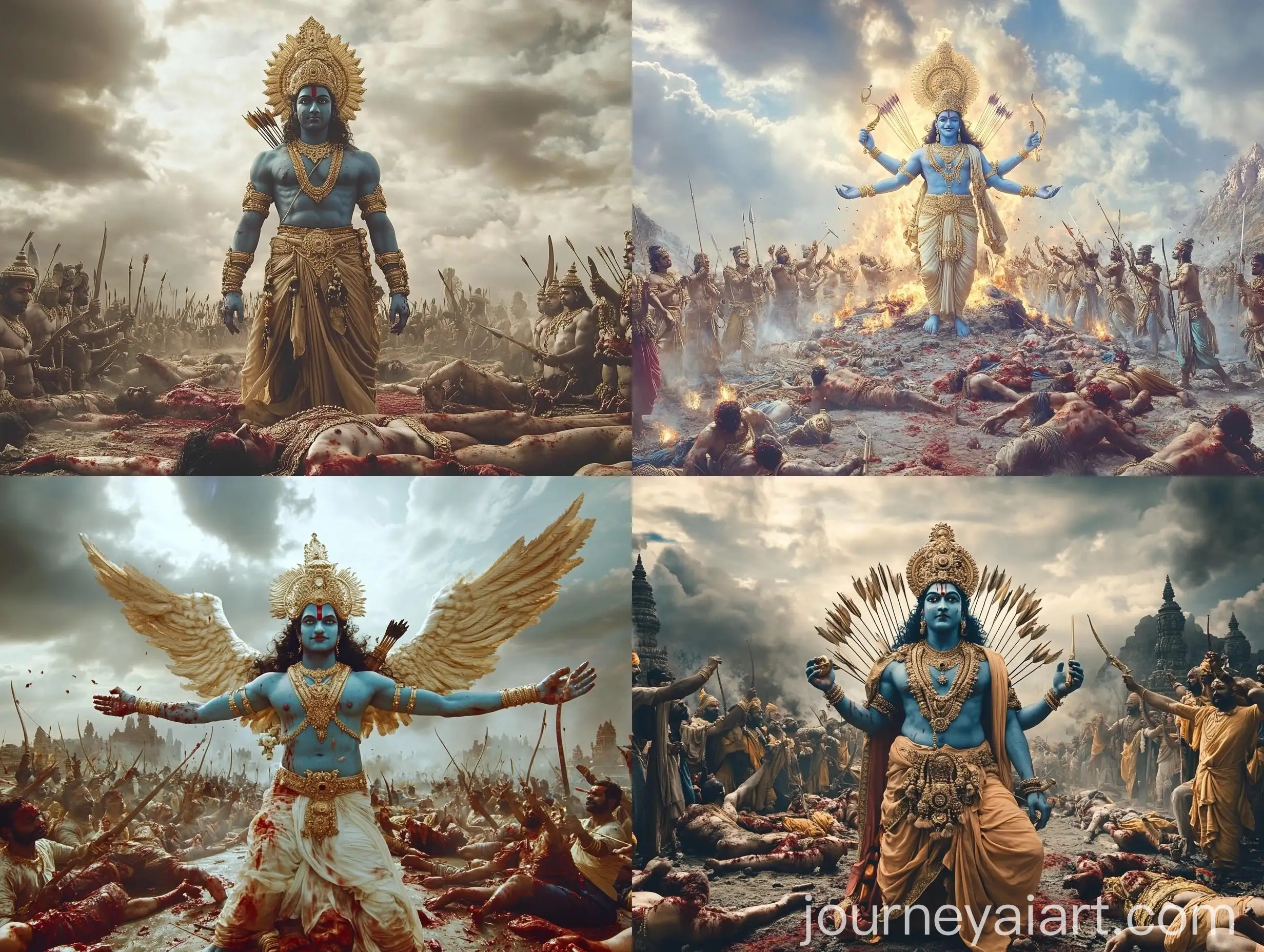 Mahabharata-War-Scene-Lord-Krishna-Transforms-into-Lord-Vishnu-Amidst-Divine-Presence