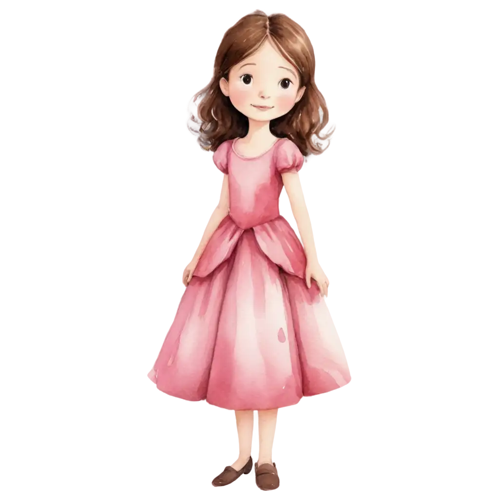 Princess-in-Pink-Dress-with-Brown-Hair-PNG-Watercolor-Artwork-for-Versatile-Use