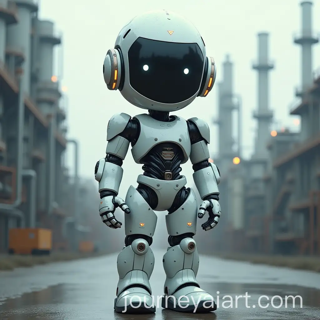 Futuristic-Robot-Boy-in-a-Petrochemical-Factory-Setting