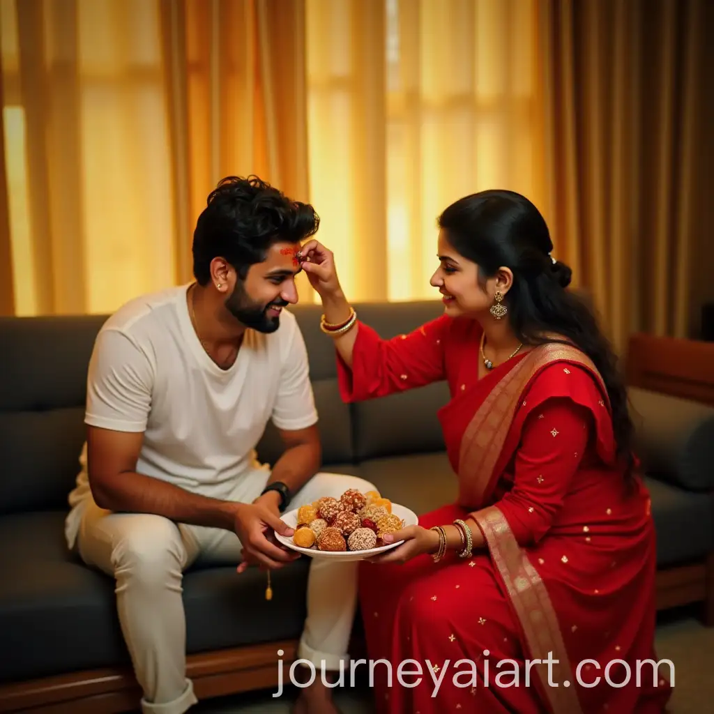 Sibling-Bonding-During-Bhai-Dooj-Festival-in-a-Modern-Indian-Living-Room
