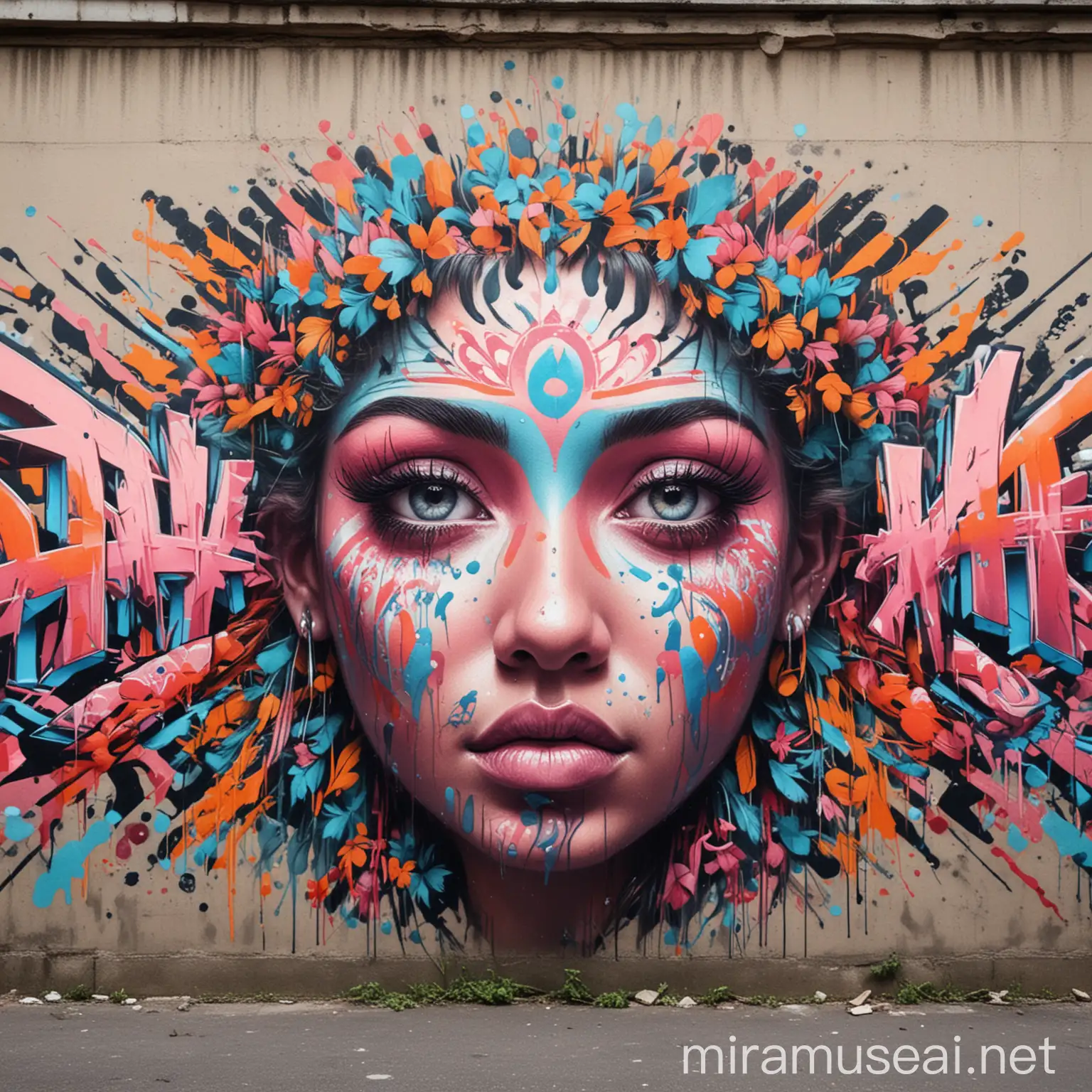 Multicultural Graffiti Art with Bold Patterns and Pastel Colors