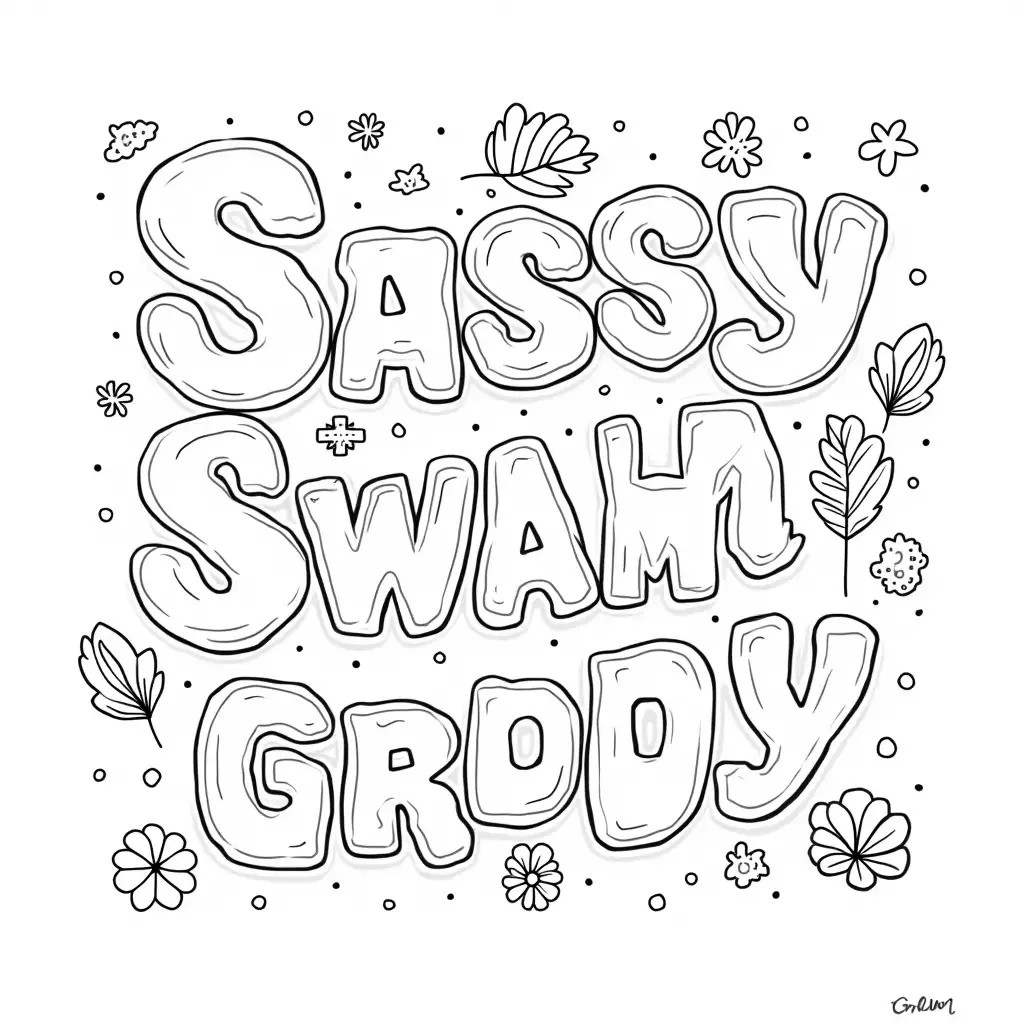 Black-and-White-Line-Art-Coloring-Page-with-Bold-Typography-and-Retro-Patterns