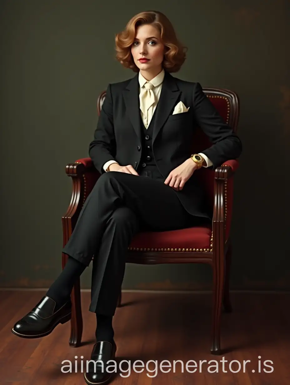 1920s-Female-Movie-Actress-in-Mens-Fashion-with-Wingtip-Shoes-and-ThreePiece-Suit