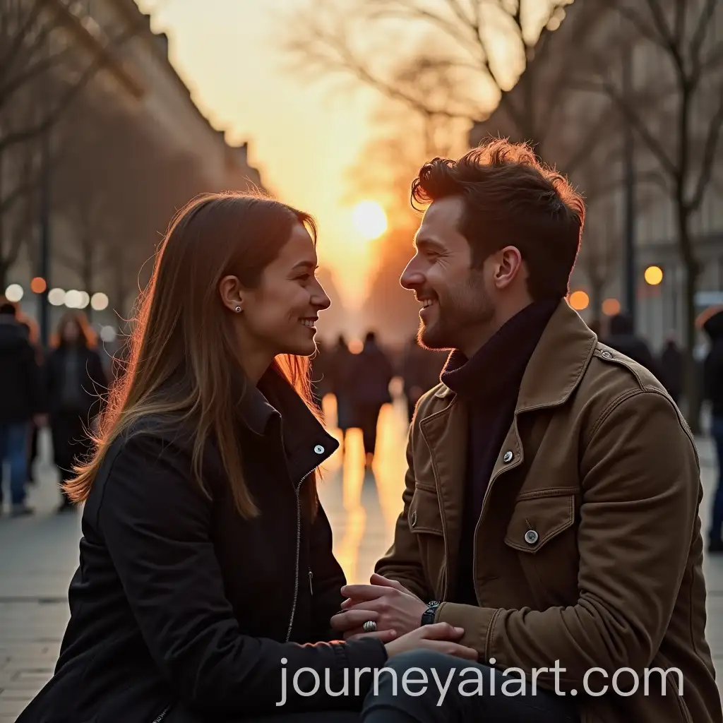 Romantic-Young-Couple-Sitting-and-Gazing-Lovingly