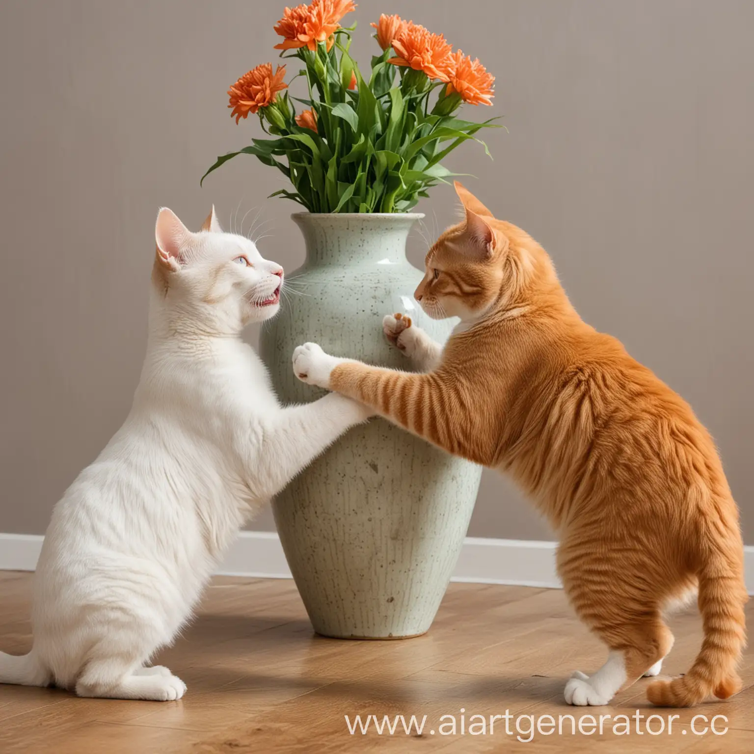 Conflict-Between-Two-Cats-in-Front-of-a-Vase