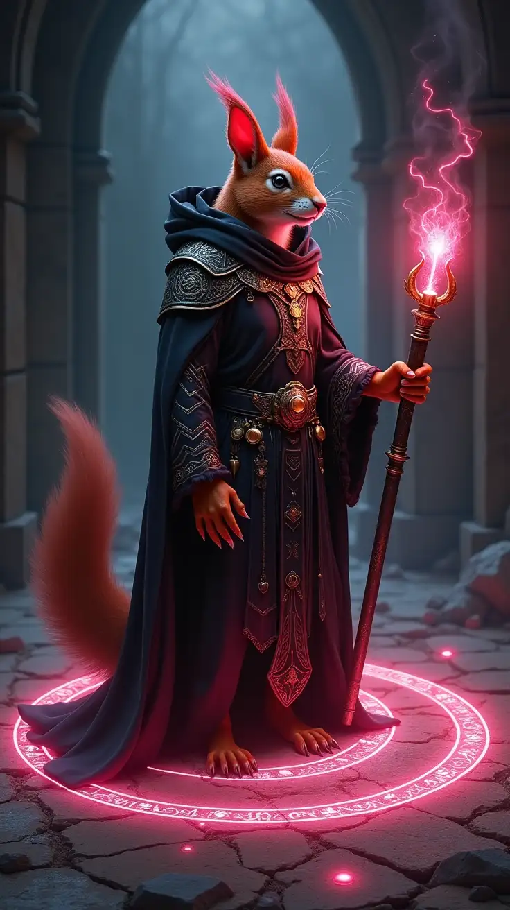 Red-Squirrel-Humanoid-Warlock-Channeling-Crimson-Magic-in-Shadowy-Chamber