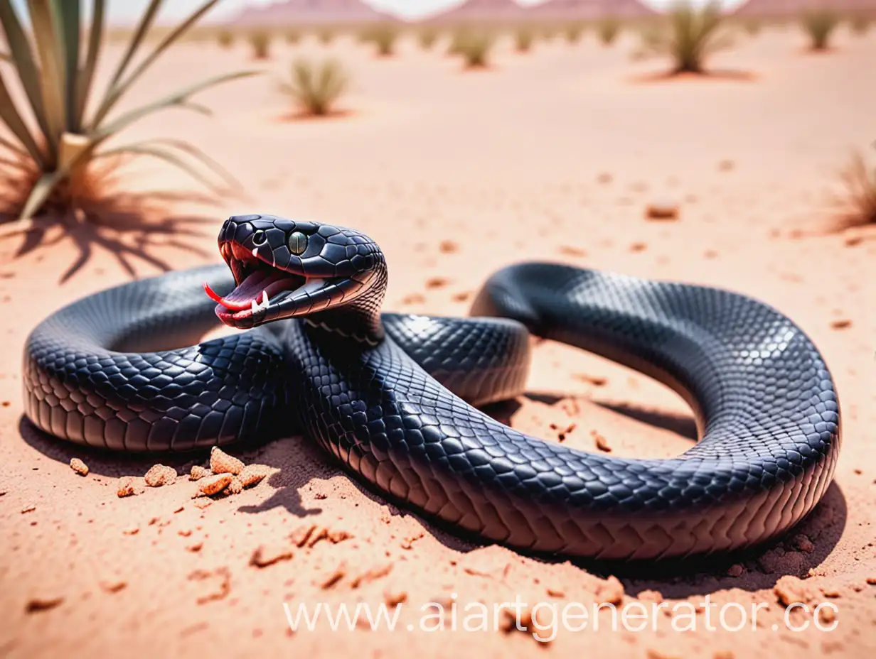 Black-Snake-in-Desert-Preparing-for-Attack-with-Open-Mouth