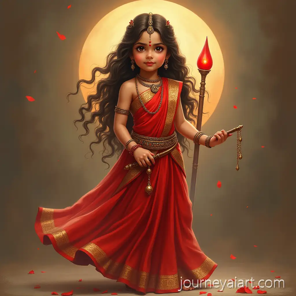 ToddToddler-Girl-as-Goddess-Durgaler-Girl-Portrayed-as-Goddess-Durga-in-Red-Silk-Saree-with-Trishula