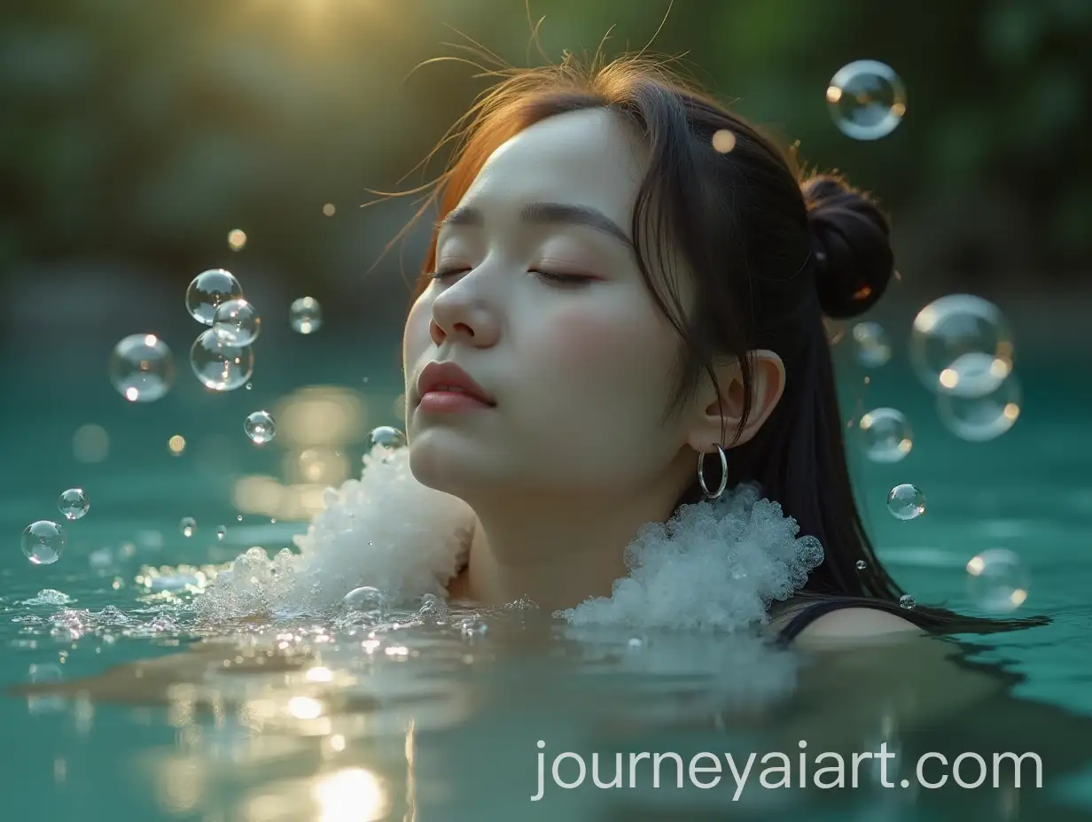 Female-Meditating-in-Relaxation-Surrounded-by-Floating-Soap-Bubbles