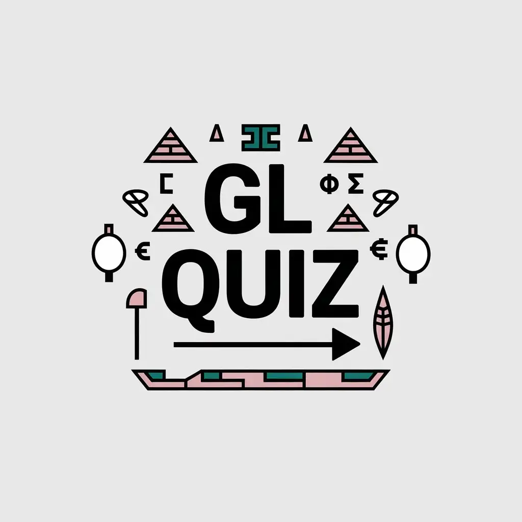 LOGO Design for GL Quiz Minimalist Vector with Pyramids Greek Letters and Stone Age Tools Theme