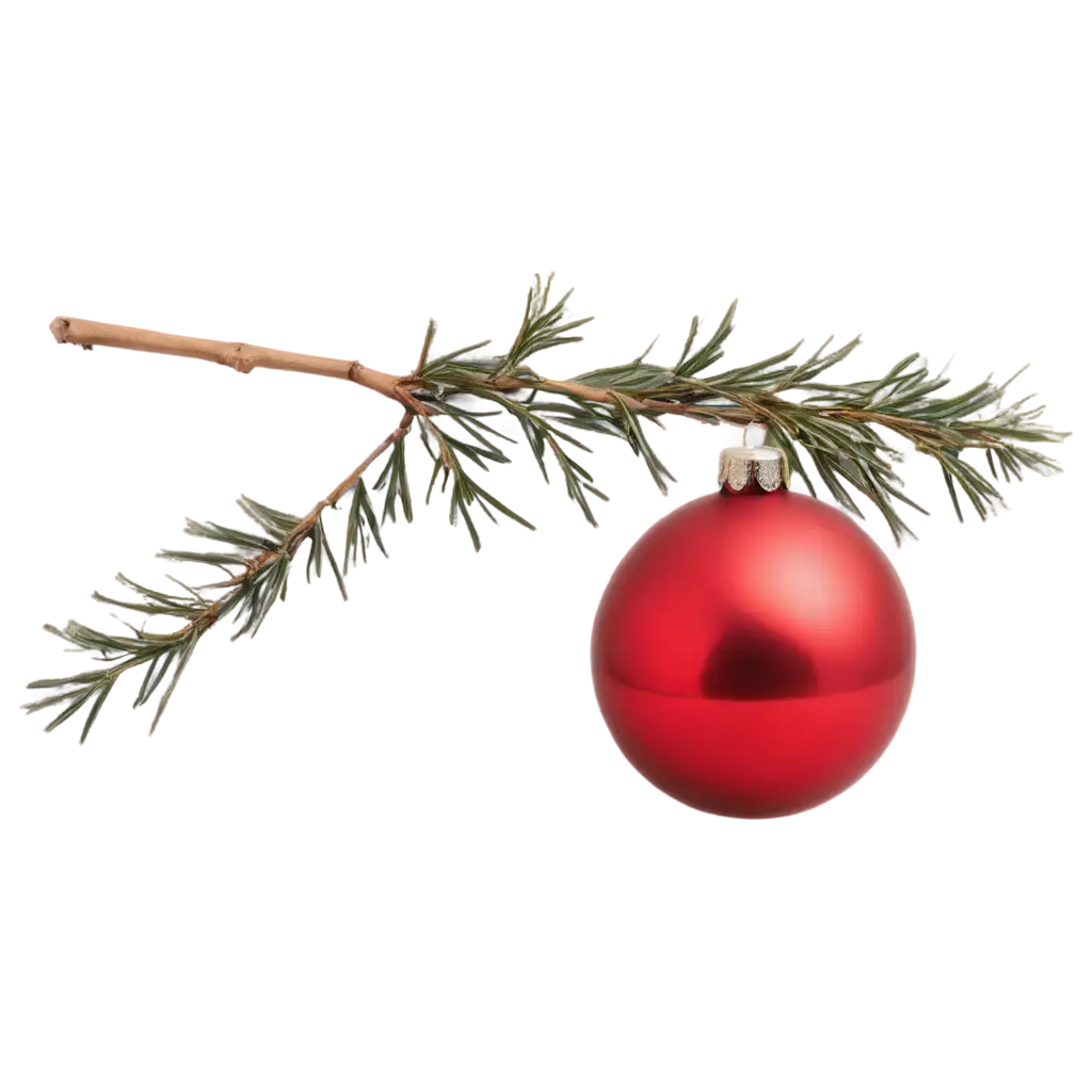 New-Years-SingleColored-Red-Ball-PNG-with-Pine-Branch-Accent-HighQuality-Transparent-Image