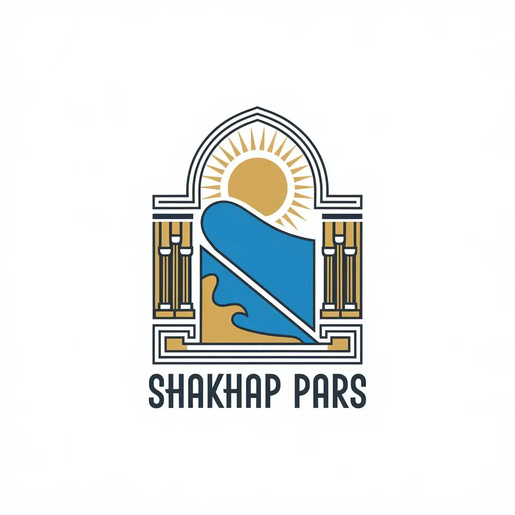 LOGO-Design-For-Shakhap-Pars-Gulf-of-Persia-and-Jamshids-Throne-Columns-and-Sun-Theme