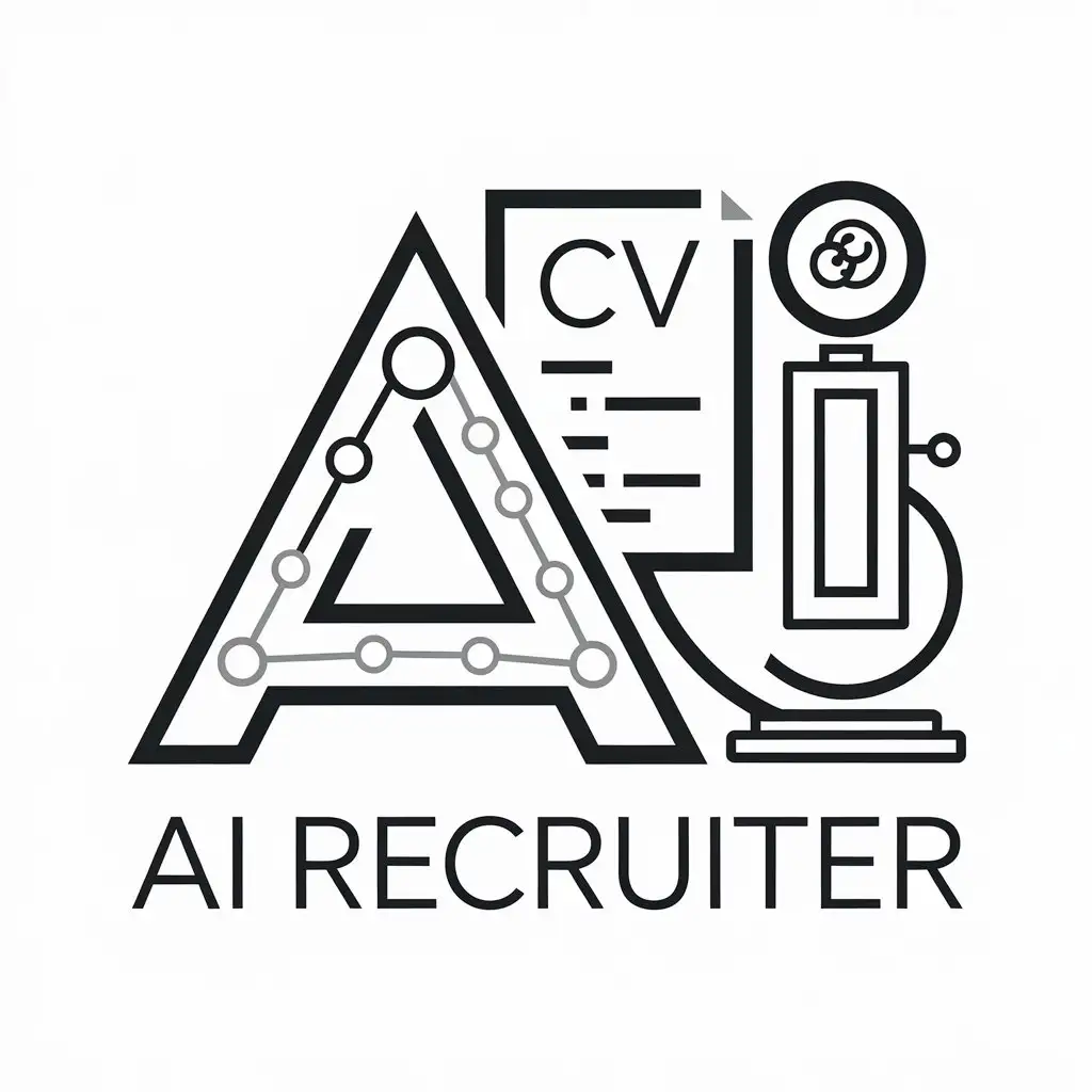 a vector logo design,with the text "AI Recruiter", main symbol:AI, CV, Microscope,Moderate,clear background