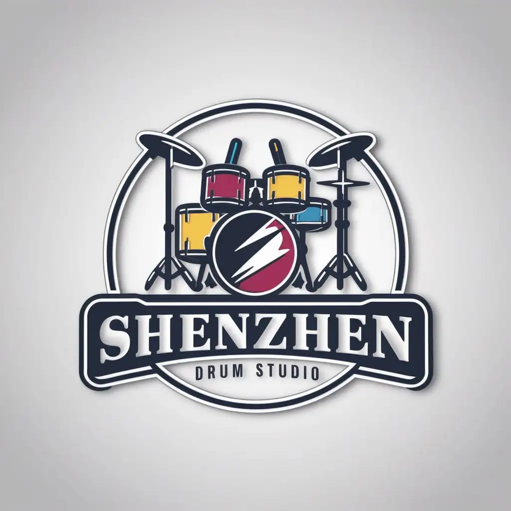 LOGO-Design-For-ShenZhen-Drum-Studio-3D-Drum-Set-and-Drumstick-Theme