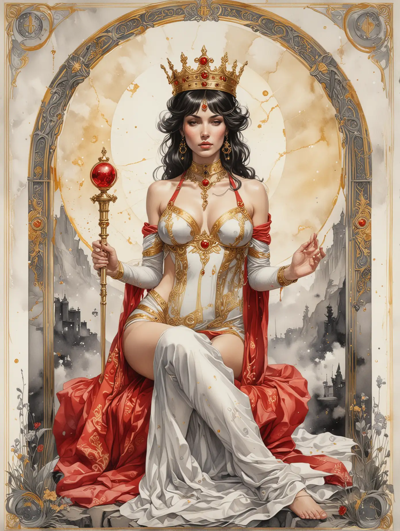 Futuristic-Tarot-Card-of-the-Russian-Empress-in-Watercolor-Style