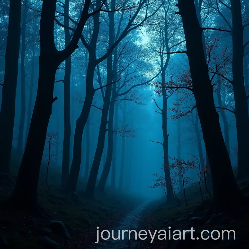 Eerie-Nocturnal-Forest-with-Skeletal-Trees-Under-a-Moonlit-Sky