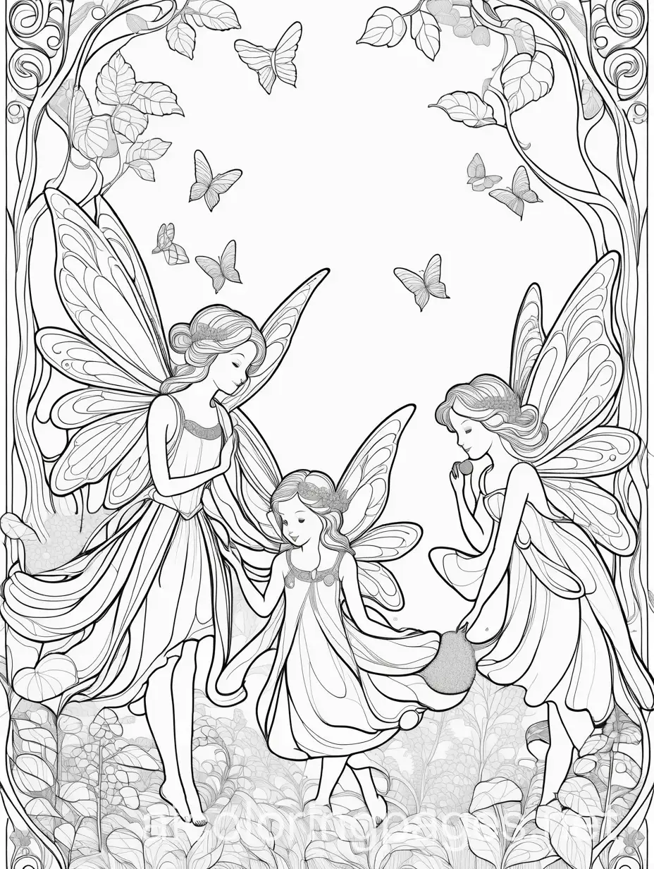 Fairies-and-Trees-Coloring-Page-Black-and-White-Line-Art