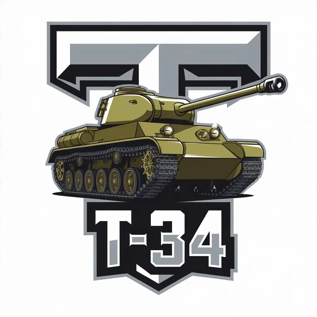 a vector logo design,with the text "T-34", main symbol:TANK T-34,Moderate,be used in Sports Fitness industry,clear background