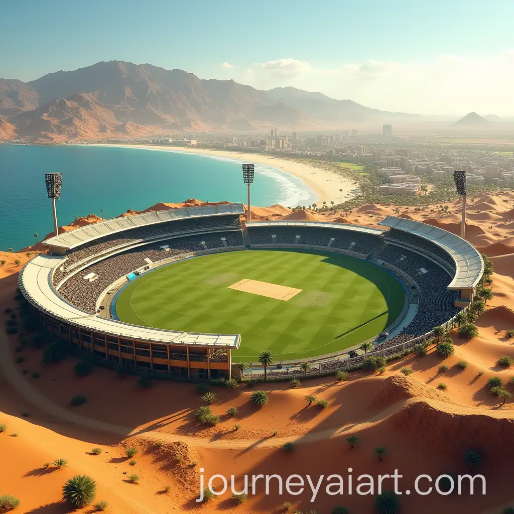 Desert-Cricket-Stadium-with-Beachside-Pitches-and-City-Access-Roads