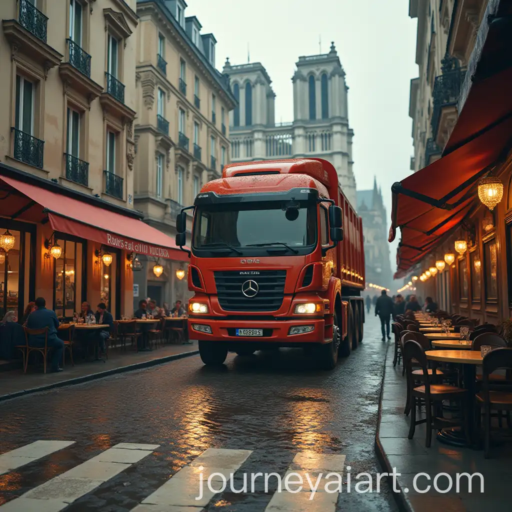 Garbage-Truck-Emerging-from-Notre-Dame-Cathedral-Ordering-Food-at-Restaurant-75