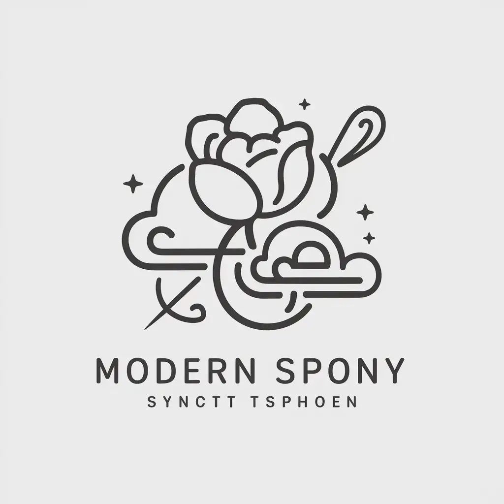 LOGO Design for Peonies and Auspicious Clouds Elegant Symbolism with Needle and Thread Theme