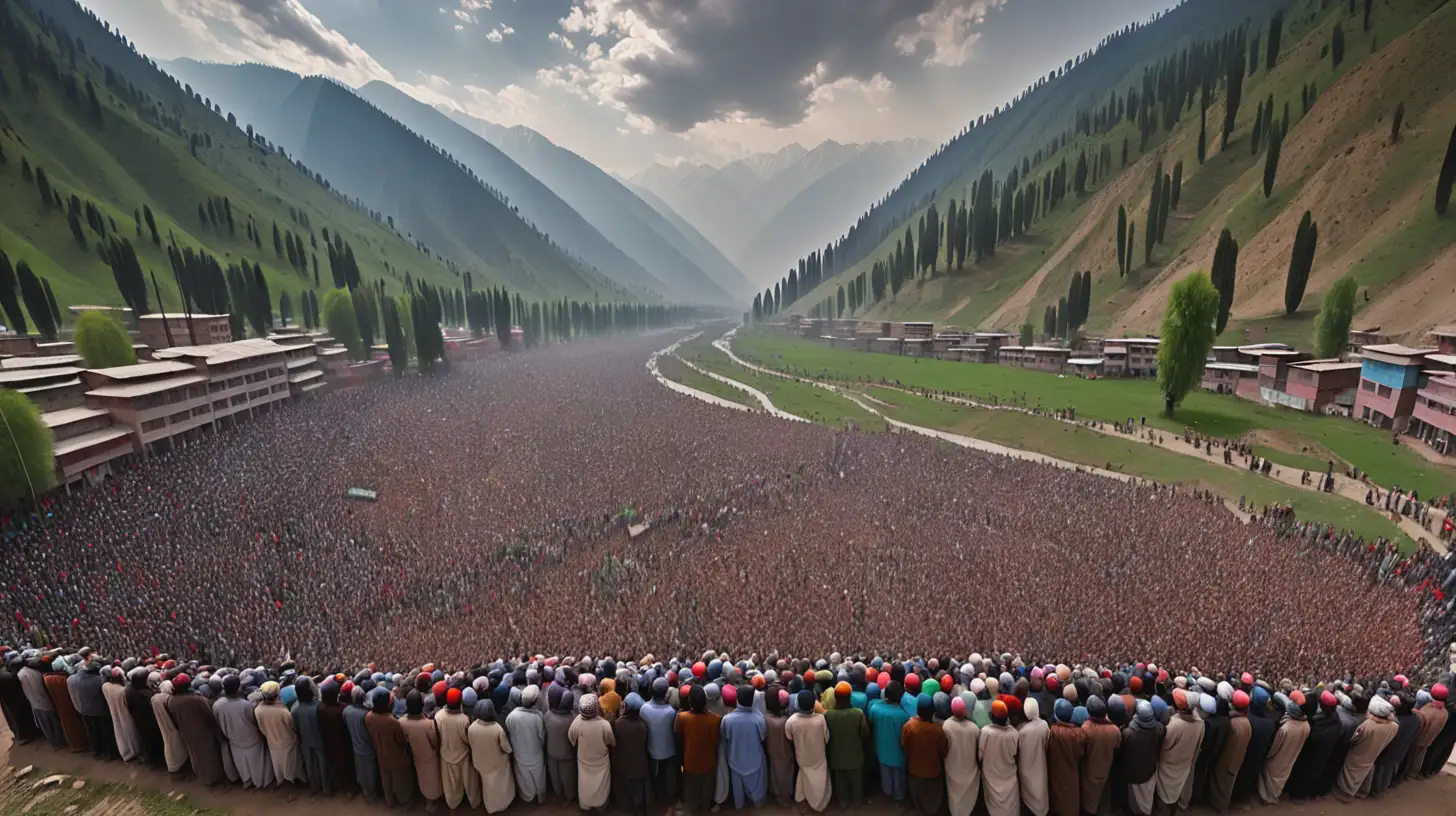 Wide Angle View of Kashmiri People in the Valley