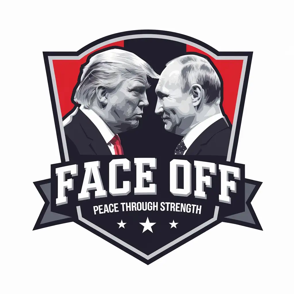 LOGO Design for Face Off Donald Trump Vladimir Putin Facing Each Other with Peace Through Strength Theme