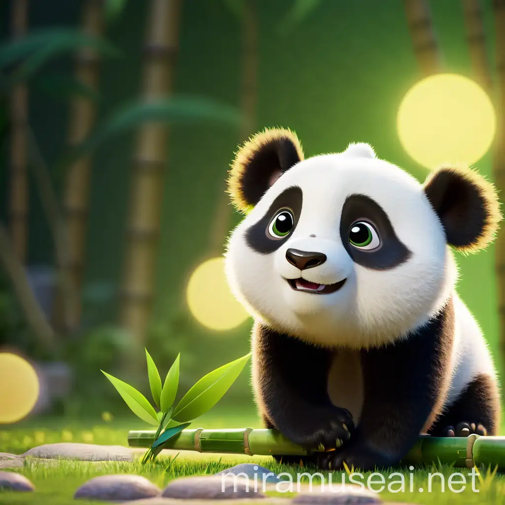 Adorable Panda with Bamboo Stalks