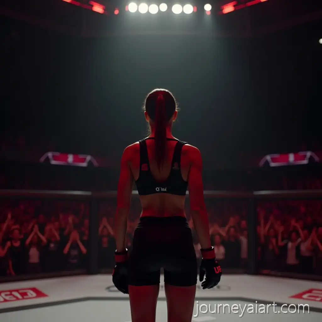 Female-Fighter-in-Black-MMA-Gear-in-UFC-Octagon-with-Spotlight-and-CheeringAI-Image-Prompt-Expansion-Crowd