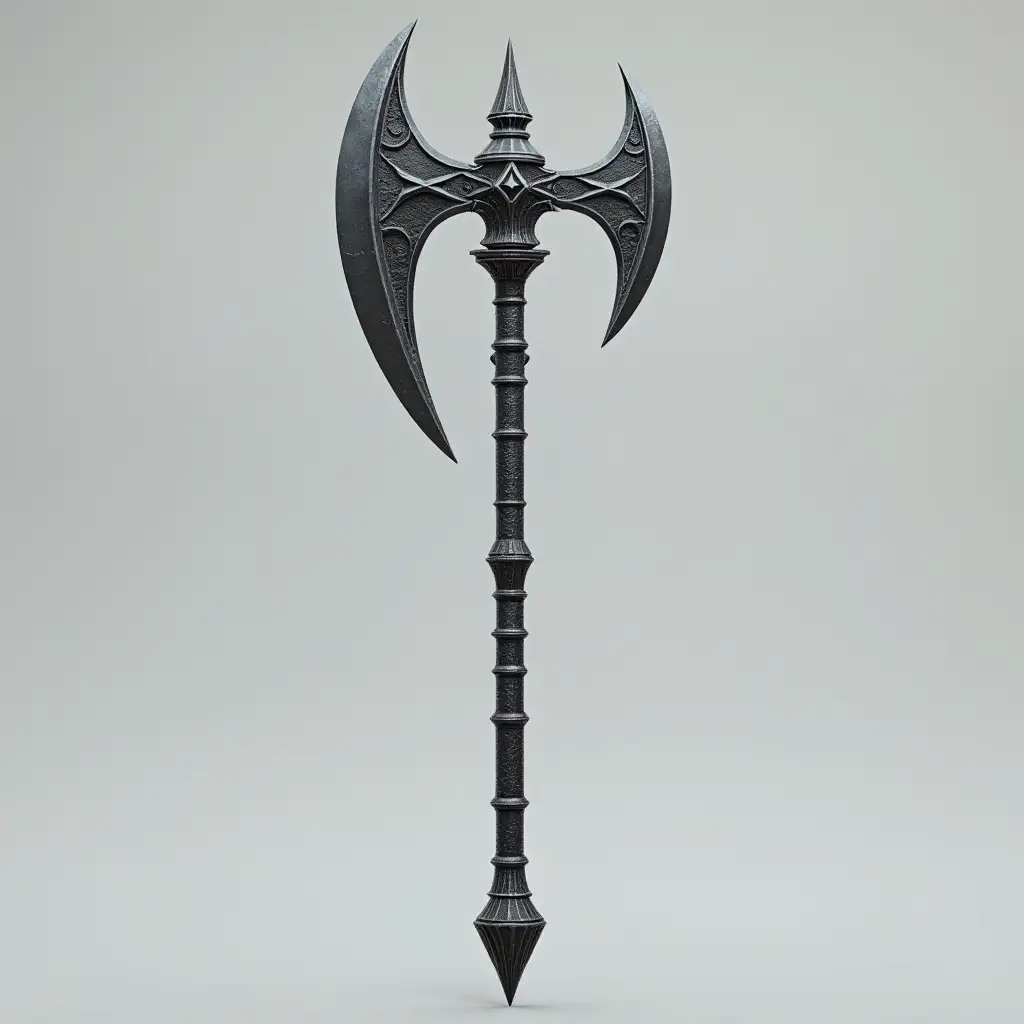 The halberd made of grey steel, model for blender, transparent background