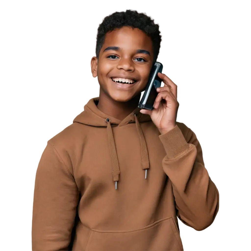 PNG-Image-of-a-Joyful-Black-Boy-with-a-Phone-HighQuality-Visual-Representation