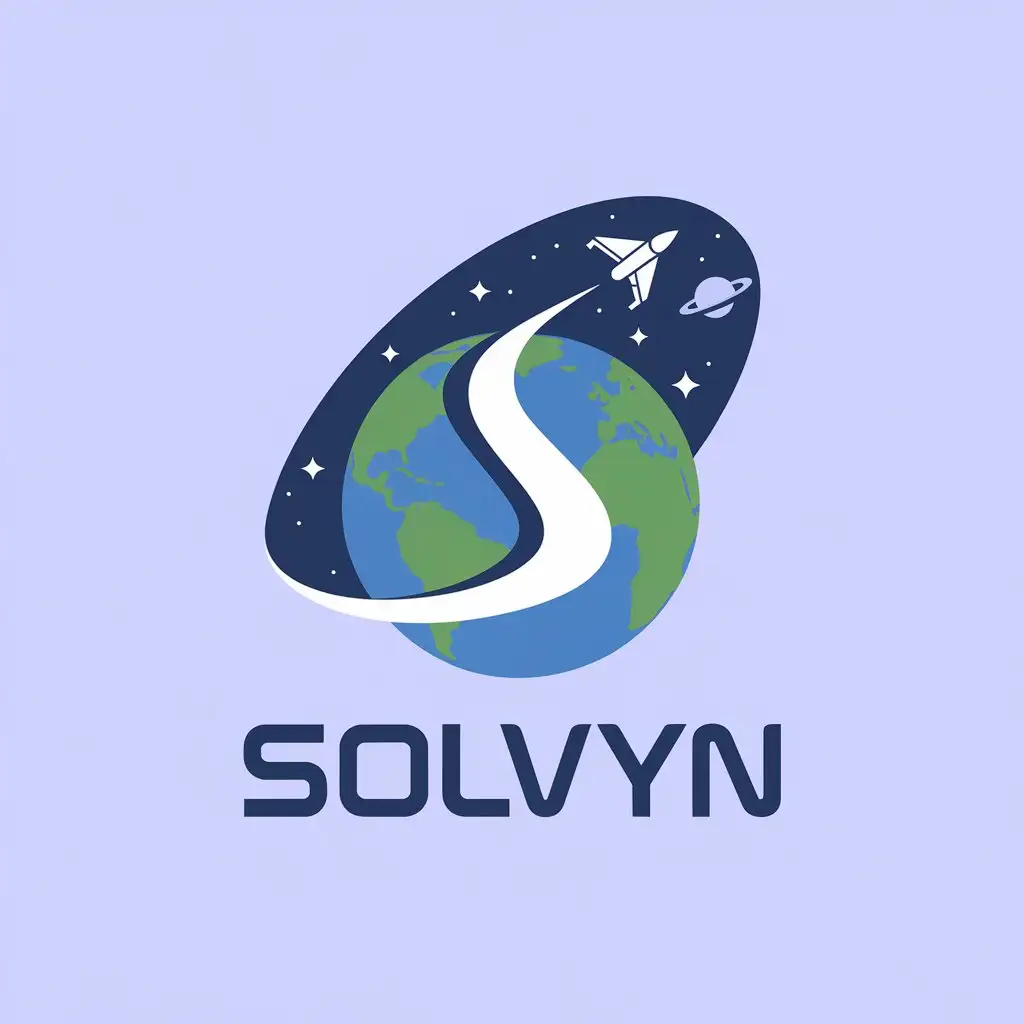 LOGO Design For Solvyn Earth Globe with Curving Contrail and Spacecraft