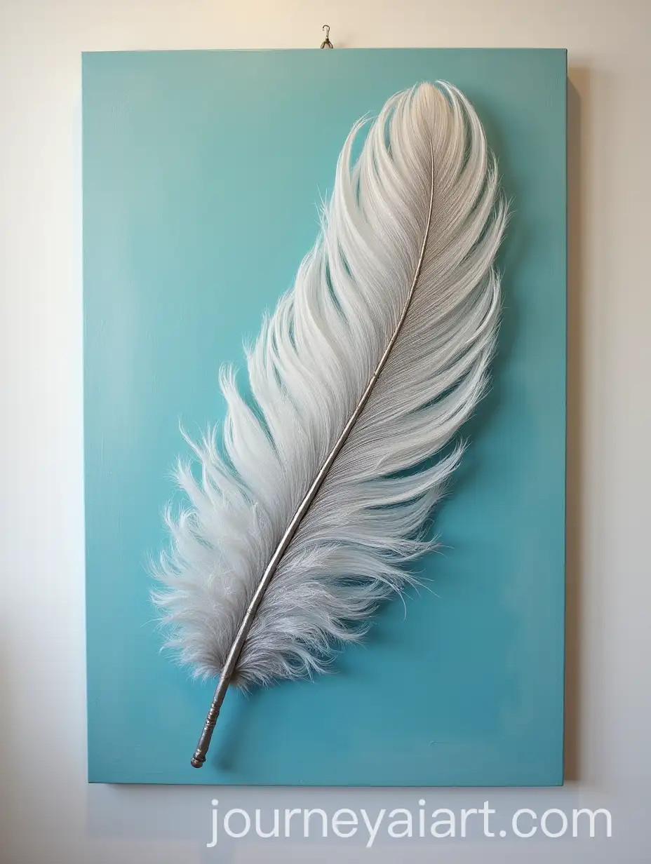 Translucent-Silver-Feather-Painting-with-Rare-Fluffy-Fibers-on-TiffanyColored-Background