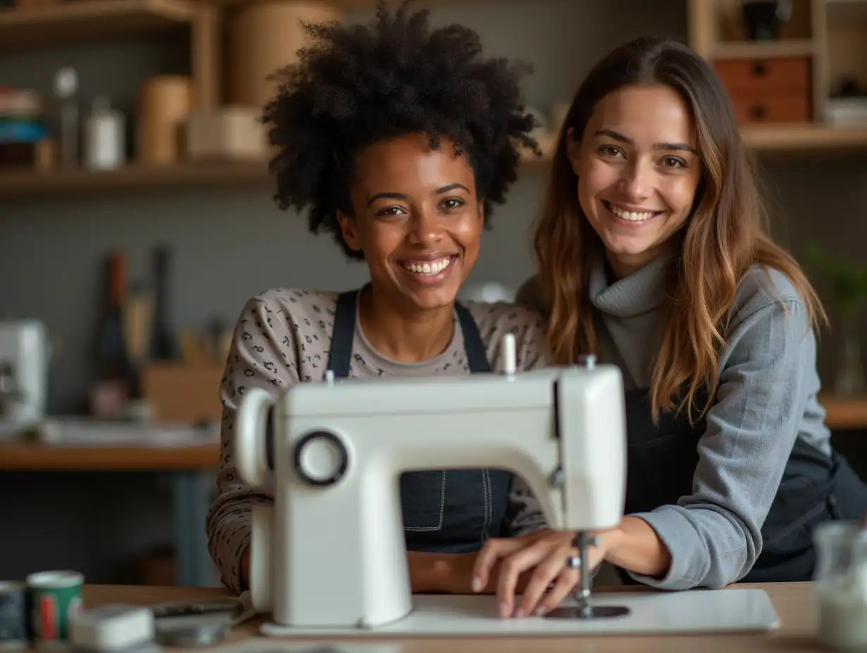 Confident-African-American-Woman-Tailor-Crafting-with-a-Sewing-Machine-in-a-Sunlit-Atelier