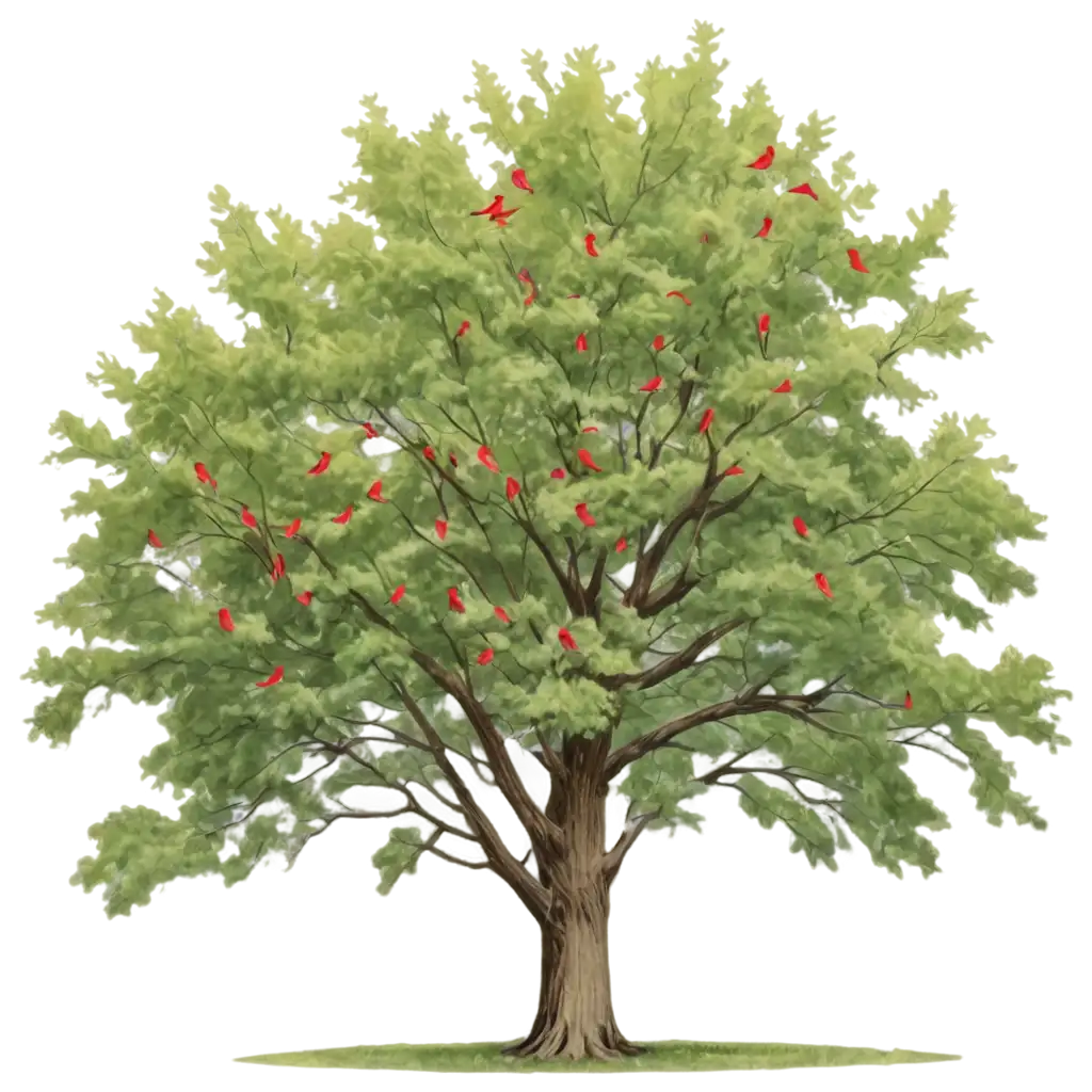 HighQuality-PNG-Image-of-a-Majestic-Big-Tree-with-Red-Birds