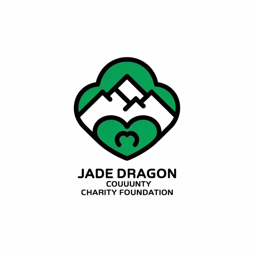 LOGO Design for Jade Dragon County Charity Foundation Snow Mountain Love Heart Symbolism with Nonprofit Clarity