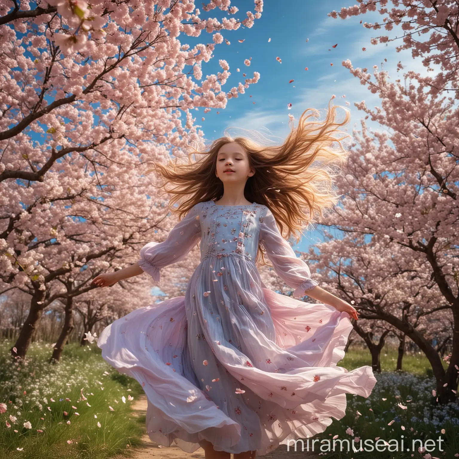 Young Girl Embracing Cherry Blossom Serenity