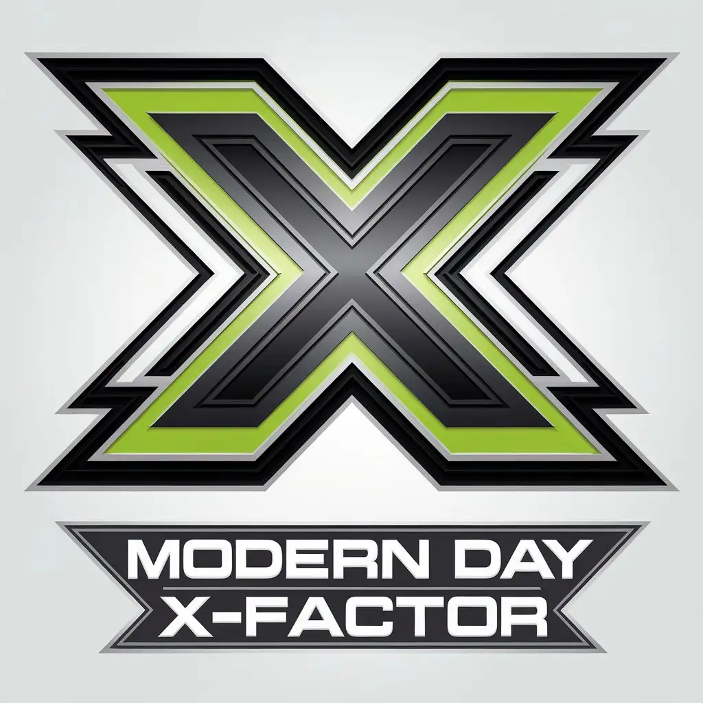 LOGO Design for Modern Day XFactor Black and Lime Green with Complex Symbolism