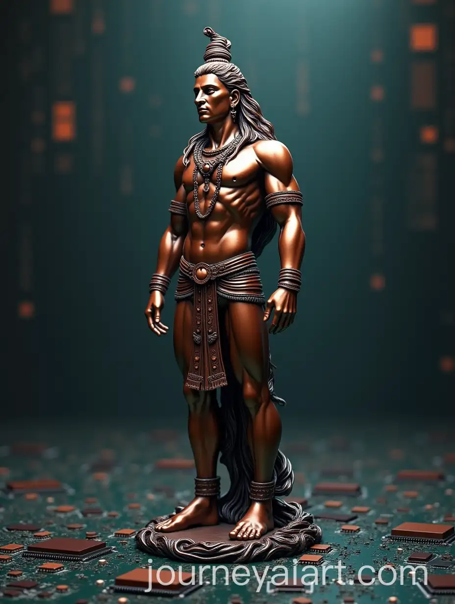Futuristic-Humanoid-Copper-Lord-Shiva-Statue-Emerging-from-Digital-Landscape