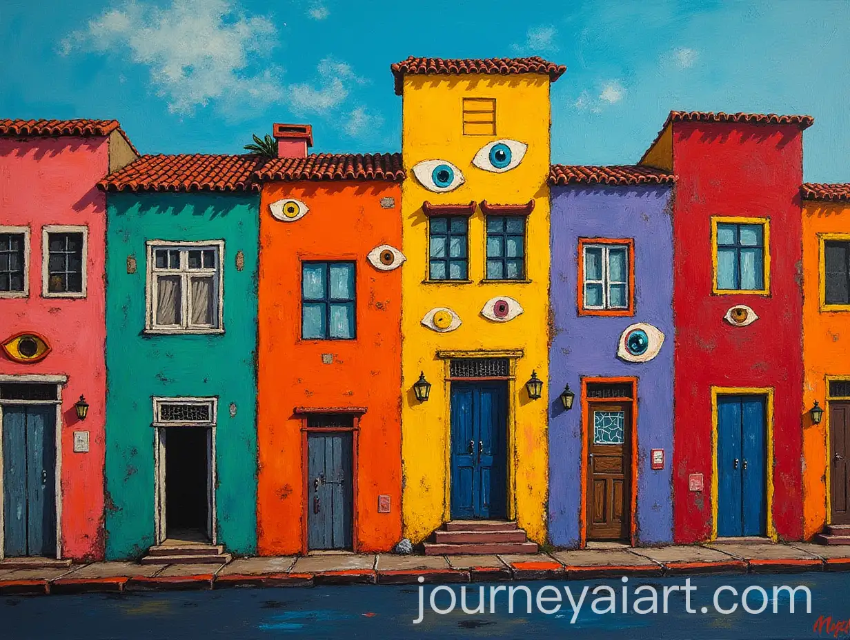 AI-Art-Prompt-ExpansionSurreal-San-Jos-Costa-Rica-Cityscape-with-Anthropomorphic-Houses-and-Doors-Painted-in-Basquiats-Style