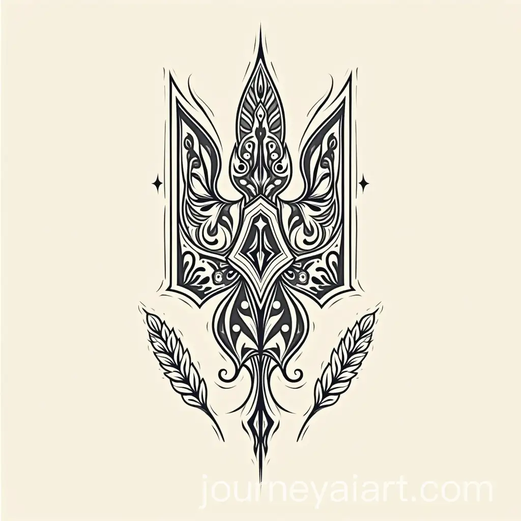 Ukrainian-Motanka-Tattoo-Design-with-Trident-and-Nature-Symbols