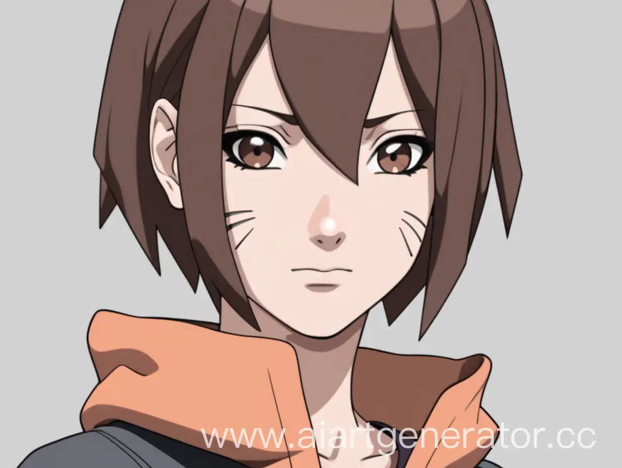 Girl with short brown hair in Naruto anime style