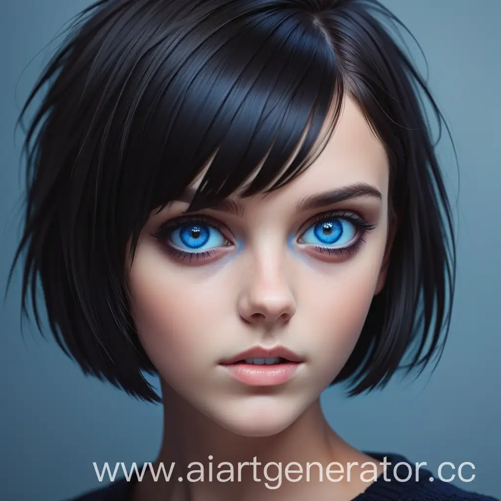 Portrait-of-a-Girl-with-Dark-Hair-and-Blue-Eyes