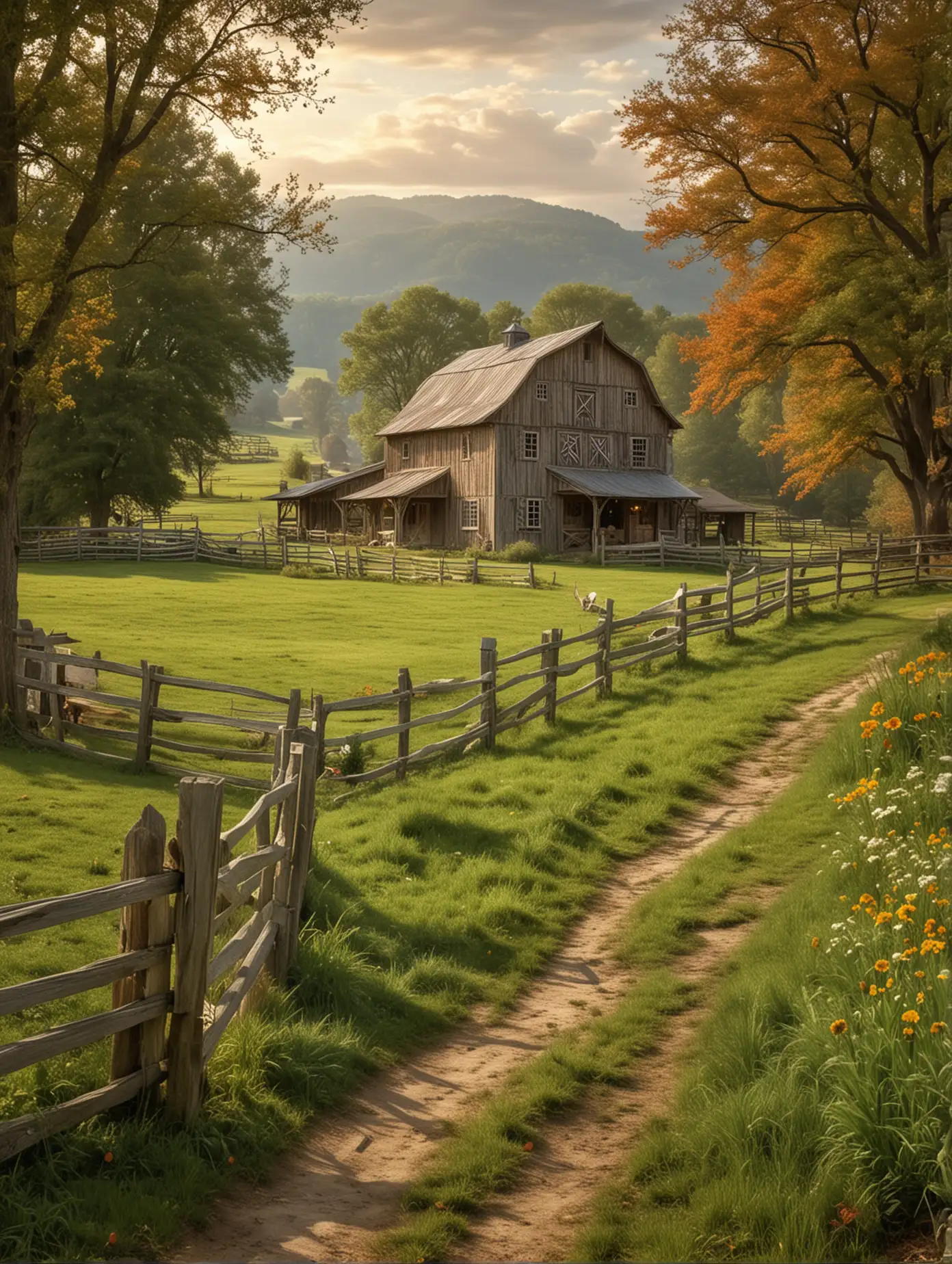 Fantasy-Country-Farm-with-Fenced-Pasture-and-Barn