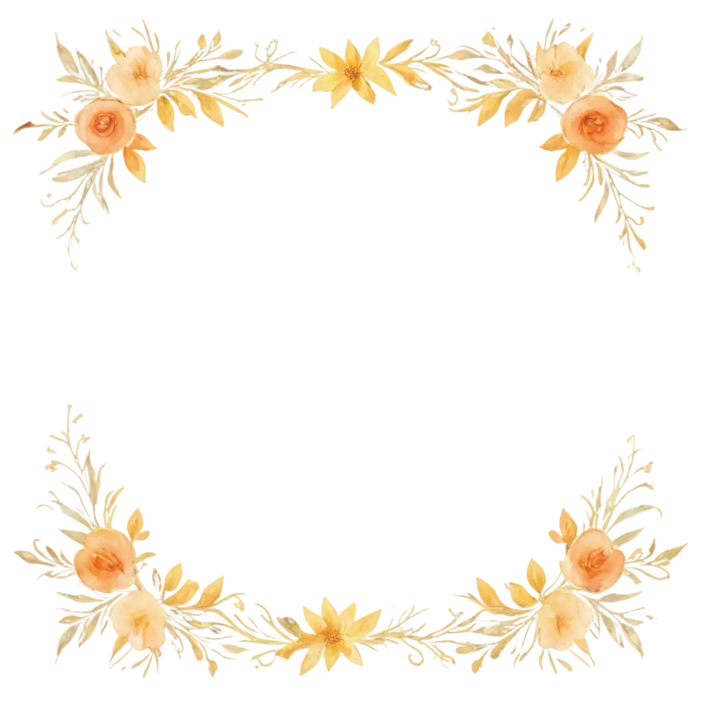 Symmetrical-Watercolor-Floral-Frame-PNG-for-Elegant-Wedding-Invitations-VibrantPNG-Image-Usage-Analysis-Yellow-and-Orange-Design